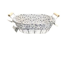 True Living‎ Wire Basket W/Fabric Liner and Wooden Handles NEW